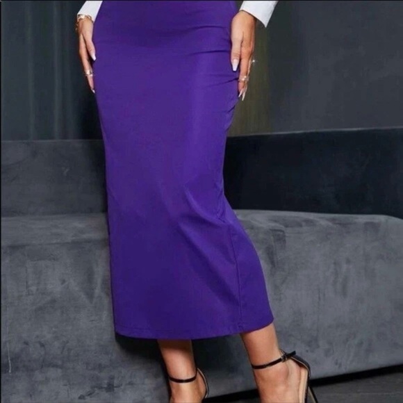 ZARA 💜 Royal Purple Pencil Midi Skirt Chic Tailored Slit USA Small Like New! - Picture 2 of 9